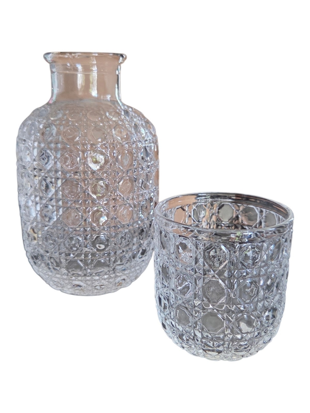 Vintage Style Pressed Glass Carafe And Tumbler  7" High